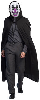 Halloween horror verkleedkleding set - Scary Clown masker - Cape zwart met capuchon One size