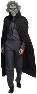 Halloween horror verkleedkleding set - Scary Zombie masker - Cape zwart met capuchon - One size