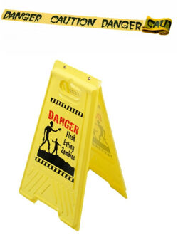 Halloween/Horror waarschuwingsbord - danger zone - H53 cm - inlc. afzetlint