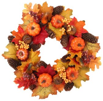 Halloween Kunstmatige Pompoen Maple Bladeren Krans Met Dennenappel Bessen Thuis Herfst Decoratieve Muur Venster Opknoping Garland Decor