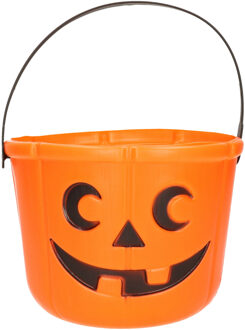 Halloween kunststof snoep emmertje - oranje pompoen - 12 cm
