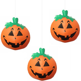 Halloween LED pompoen - 10x - oranje - opblaasbaar - ophangbaar - 24 cm - Opblaasfiguren Multikleur