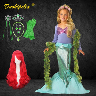 Halloween Little Mermaid Costume Christmas Girls Ariel Dress Girl Party Princess Dress Mermaid Red Wig for Children Fairy Frock