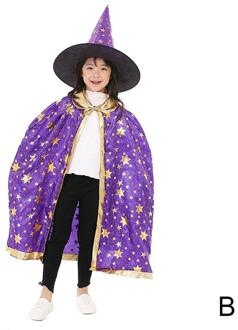Halloween Mantel Kinderen Prestaties Kostuum Kleine Tovenaar Vijf-sterren Heks Mantel Cosplay Pak Hoed O1U7 B