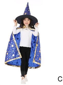 Halloween Mantel Kinderen Prestaties Kostuum Kleine Tovenaar Vijf-sterren Heks Mantel Cosplay Pak Hoed O1U7