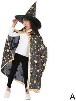 Halloween Mantel Kinderen Prestaties Kostuum Kleine Tovenaar Vijf-sterren Heks Mantel Cosplay Pak Hoed O1U7