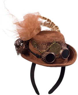 Halloween mini hoed Steampunk thema - op diadeem/haarband - bruin - one size - meisjes/dames