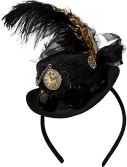 Halloween mini hoed Steampunk thema - op diadeem/haarband - zwart - one size - meisjes/dames