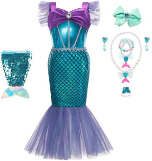 Halloween Party Costume Little Mermaid Cosplay Dress Slim Dress for Girls Christmas New Year Fancy Frocks Kids Birthday Vestidos