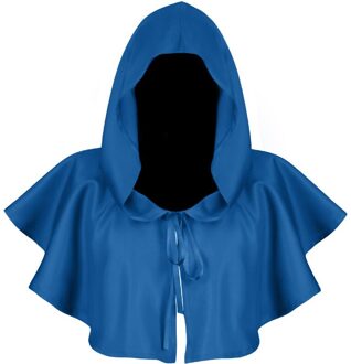 Halloween Party Hekserij Hooded Mantel Kostuum Korte Robe Middeleeuwse Knight Cape Unisex Kostuum Heks Wizard Vampire Outfit Top Blauw