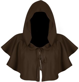 Halloween Party Hekserij Hooded Mantel Kostuum Korte Robe Middeleeuwse Knight Cape Unisex Kostuum Heks Wizard Vampire Outfit Top Bruin