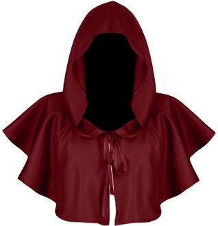 Halloween Party Hekserij Hooded Mantel Kostuum Korte Robe Middeleeuwse Knight Cape Unisex Kostuum Heks Wizard Vampire Outfit Top wijn rood