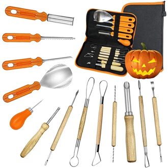 Halloween Pompoen Carving Kit, Halloween Jack-o-Lantaarns 13 Stuk Professionele Pompoen Snijden Supplies Gereedschap Kit