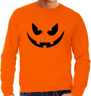 Halloween Pompoen gezicht horror trui oranje voor heren - verkleed sweater S - Feesttruien