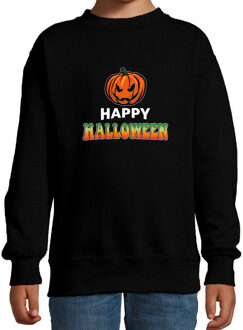 Halloween Pompoen / happy halloween horror trui zwart voor kinderen - verkleed sweater 5-6 jaar (110/116) - Feesttruien