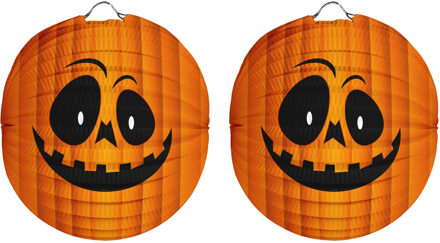 Halloween Ronde pompoen lampion - 6x - 22 cm - trick or treat - versiering - Bollampion