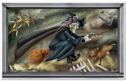 Halloween scenesetter vliegende heks