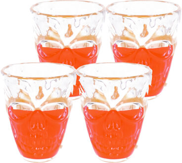 Halloween shotglaasjes - 4x - doodskop/skull/skelet - 5 x 6 cm - kunststof Transparant