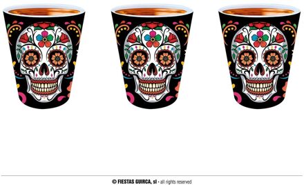 Halloween shotglazen - 3x - day of the dead -5 x 6 cm - Shotglaasjes