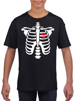 Halloween skelet t-shirt zwart kinderen XS (110-116)