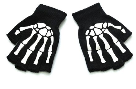 Halloween Skull Bone Skelet Goth Handschoen Half Vinger Handschoenen BK1
