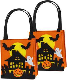 Halloween snoep tasje - 2x - oranje - vilt - 22 x 20 cm - Trick or treat