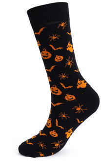 Halloween Sokken Pompoen Vleermuis Spin Ontwerp Zwart