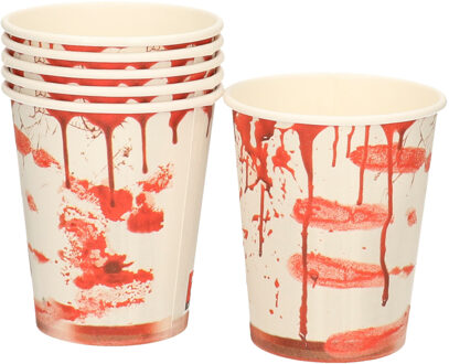Halloween Thema feest - papieren drink bekers - bloederige print - 12x stuks - 200 ml - karton