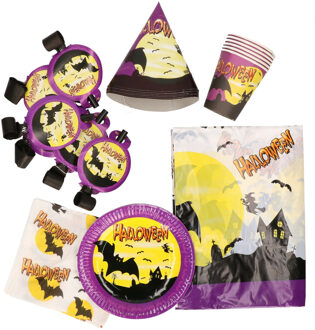 Halloween Thema feest papieren party set - vleermuis - 31 delig - 6 personen - wegwerp servies - Feestpakketten