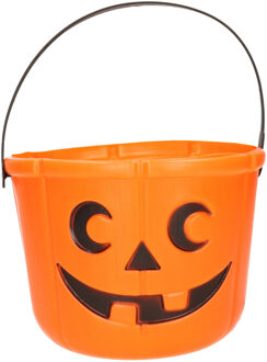 Halloween thema snoep emmer tasje - oranje - pompoen met gezicht - 12 cm - plastic