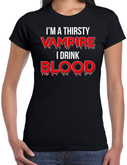 Halloween Thirsty vampire horror shirt zwart voor dames - vampier verkleed t-shirt / kostuum L - Feestshirts