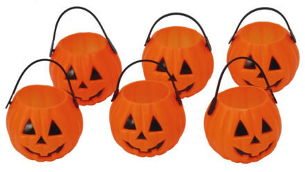 Halloween trick or treat mini pompoen emmertjes - 6x - 7 x 5 cm - Feestdecoratievoorwerp