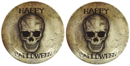 Halloween trick or treat snoepschaal groot - 2x - doodshoofd - kunststof - 32 cm