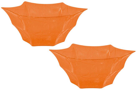 Halloween trick or treat snoepschaal groot - 2x - oranje - kunststof - 30 x 14 cm