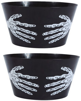 Halloween trick or treat snoepschaal groot - 2x - zwart - kunststof - 30 x 22 cm