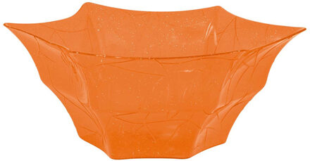 Halloween trick or treat snoepschaal - oranje - kunststof - 30 x 14 cm - Feestdeurdecoraties