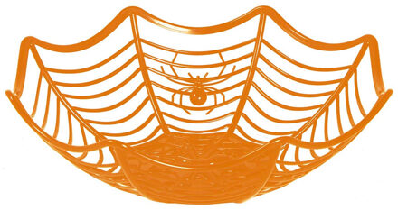 Halloween trick or treat snoepschaal spinnenweb - oranje - kunststof - 28 x 8 cm