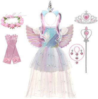 Halloween Unicorn Princess Dress Birthday Party Cosplay Angel Dresses Children Mesh Tutu Skirt Pink Lace Sling Costume for Girls