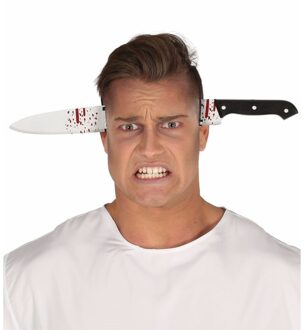 Halloween verkleed accessoires - Mes door hoofd haarband - kunststof - met bloed