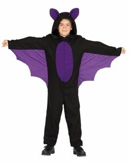 Halloween verkleed dierenpak vleermuis - kinderen - jumpsuit - zwart/paars - met vleugels 7-9 jaar (122-134)