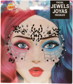 Halloween verkleed Gezicht stickers - horror spinnen thema - plakdiamantjes - schmink stickers Zwart