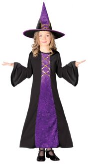 Halloween verkleed kostuum heks - paars - kinderen - heksen jurk en hoed - carnaval Multi