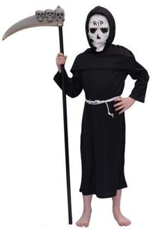 Halloween verkleed kostuum Magere Hein - kinderen - zwarte mantel - met masker