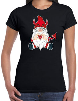 Halloween verkleed t-shirt dames - duivel kabouter/gnome - zwart - themafeest S