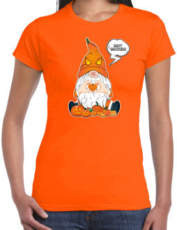 Halloween verkleed t-shirt dames - pompoen kabouter/gnome - oranje - themafeest L