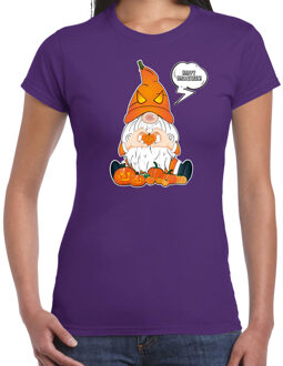 Halloween verkleed t-shirt dames - pompoen kabouter/gnome - paars - themafeest XL