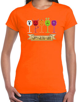 Halloween verkleed t-shirt dames - wijn monster - oranje - themafeest outfit XL