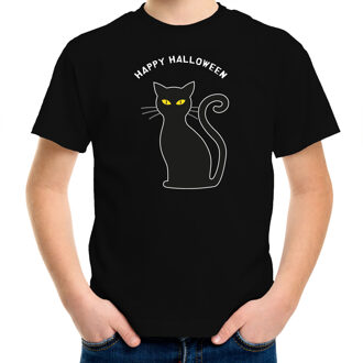 halloween verkleed t-shirt kinderen - zwarte kat - zwart - themafeest outfit M (116-134)