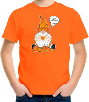 halloween verkleed t-shirt voor kinderen - pompoen kabouter/gnome - oranje S (110-116)