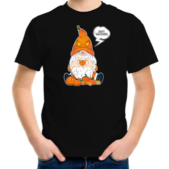 halloween verkleed t-shirt voor kinderen - pompoen kabouter/gnome - zwart XL (164-176)